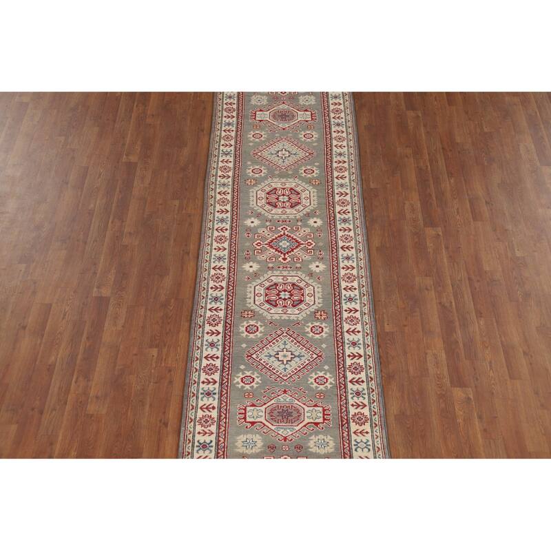 Geometric Kazak Runner Rug Handmade Traditional Wool Carpet - 2'8" x 16'4"
