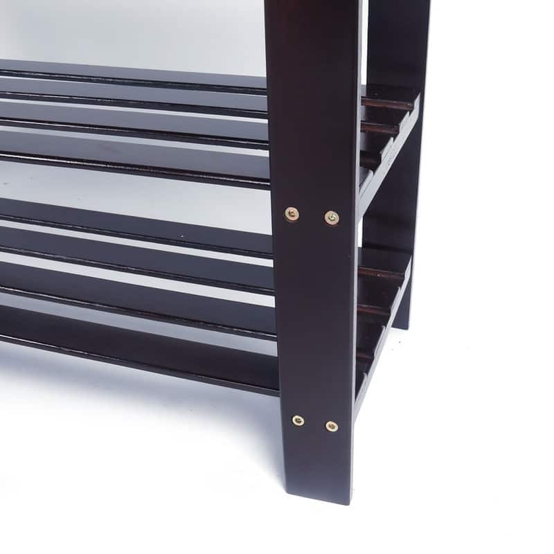 Strip Pattern 3 Tiers Bamboo Stool Shoe Rack Coffee