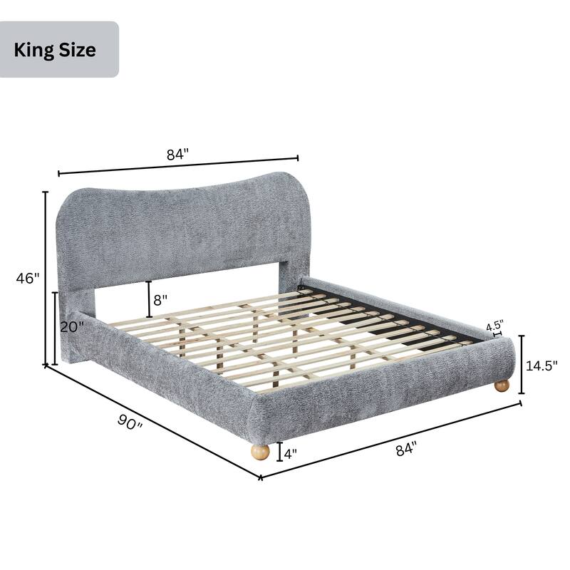 Roundhill Furniture Lunara Gray Upholstered Platform Bed with Bun Feet