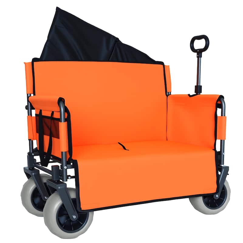 3-In-1 Folding Wagon With Bench Seat-500lbs Capacity,9"X4" Beach Tires For Camping & Beach