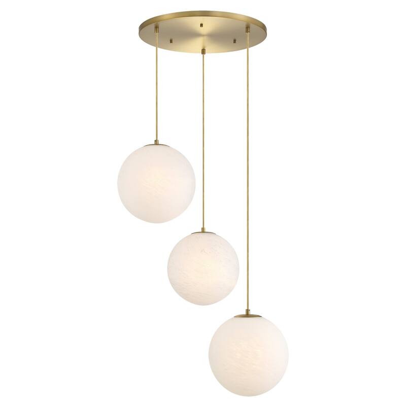 Pixie 3-Light Brushed Gold Modern Globe Chandelier for Entryways with 12 in. Etched Cloud Glass Shades - 28