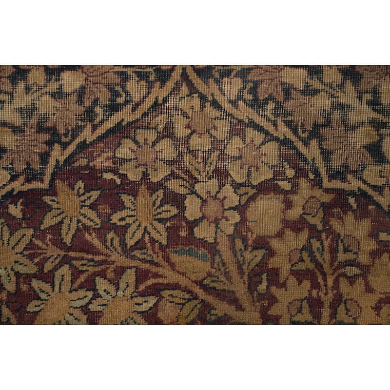 Hand Knotted Oriental 100% Wool Carpet Traditional Floral Red Kerman Area Rug - 10' 3'' X 4' 11''