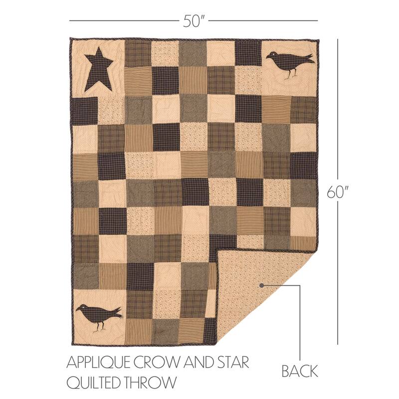 Kettle Grove Applique Crow and Star Quilted Throw 60x50