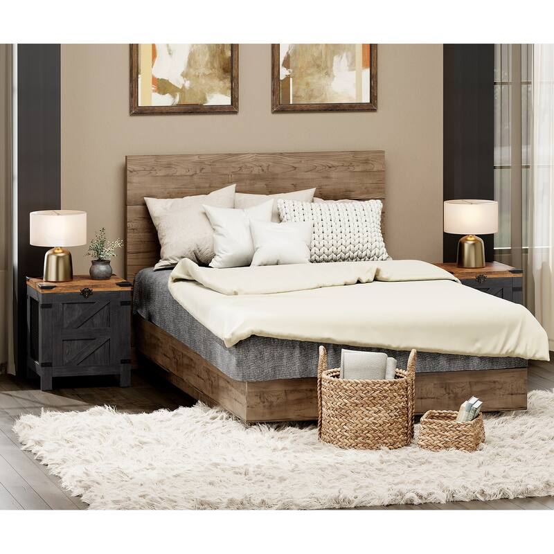 WAMPAT Lift Top End Table,Nightstand with Rustic Lock - Black - 2 Pack
