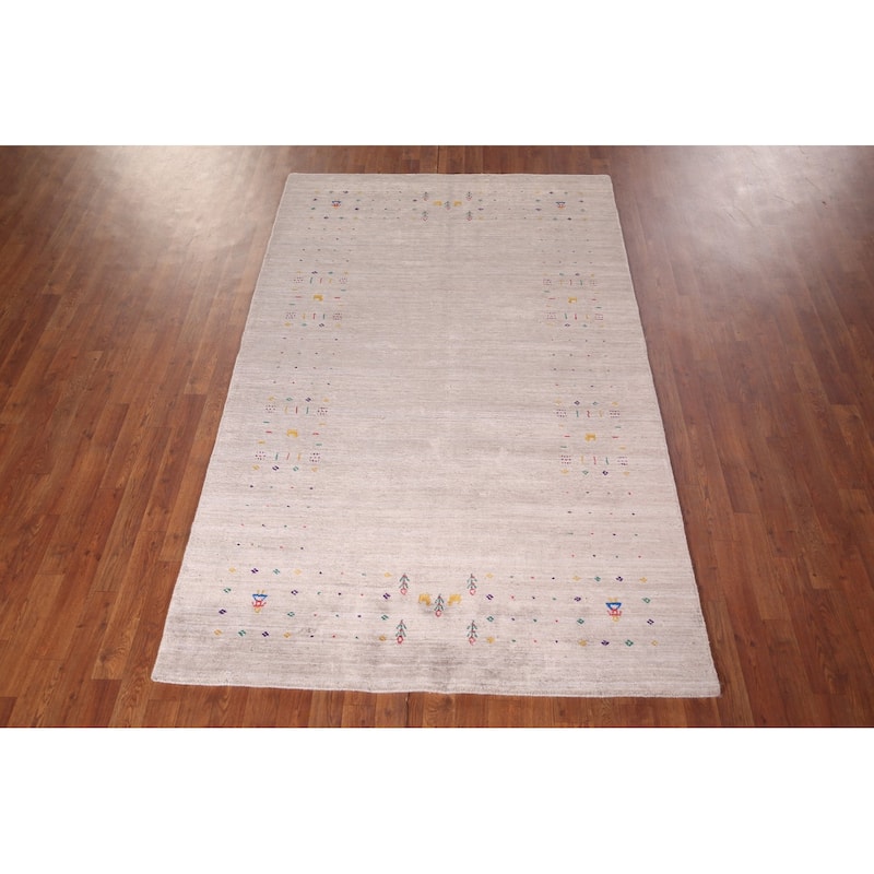 Gabbeh Indian Area Rug Hand-Knotted Beige Wool Carpet - 4'9"x 7'9"
