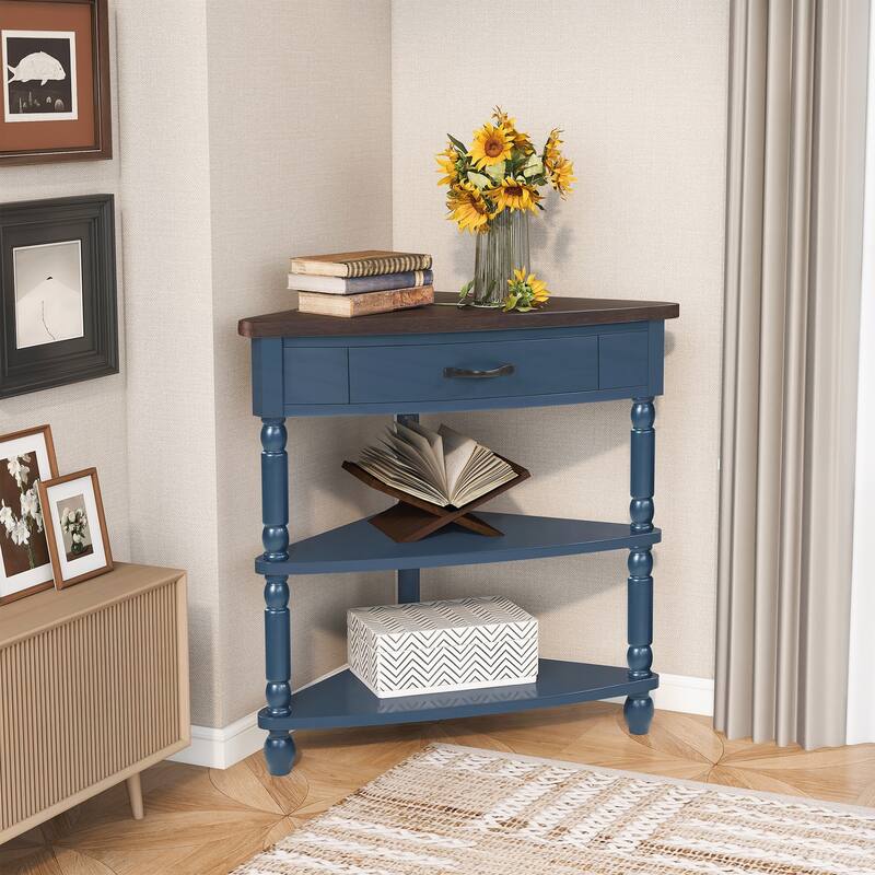 33.8 Inch Small Triangle Corner Table - Navy Blue