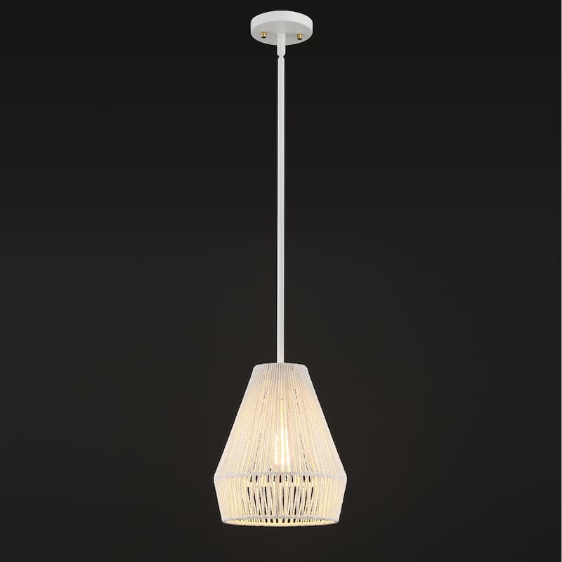 Acroma 1-light Farmhouse Coastal Boho Rattan Kitchen Island Pendant - 10'' D * 62'' H