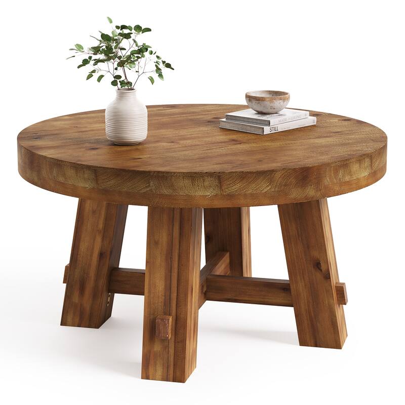 31.5-Inch Solid Wood Coffee Table, Round Center Table for Living Room, Apartment