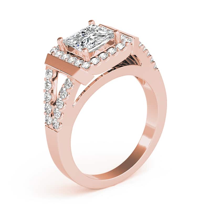 Auriya 14k Rose Gold Lab Grown Princess Diamond Halo Engagement Ring 0.50 to 5.00 ct. tw. (F-G VS)