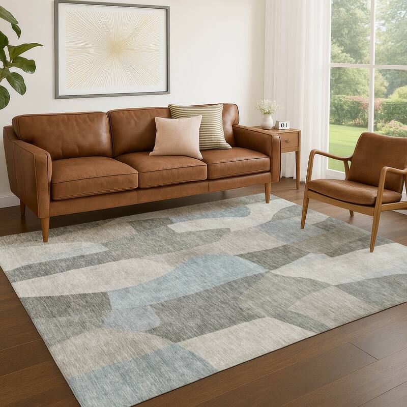 Machine Washable Indoor/ Outdoor Contemporary Layers Chantille Rug