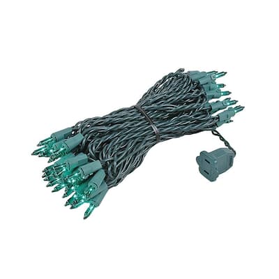 50 Light Christmas Mini Light Set, Green Wire, 25' Long