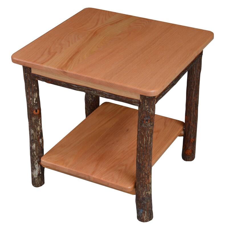 Hickory Log Solid Wood End Table - With Shelf - Natural Stain