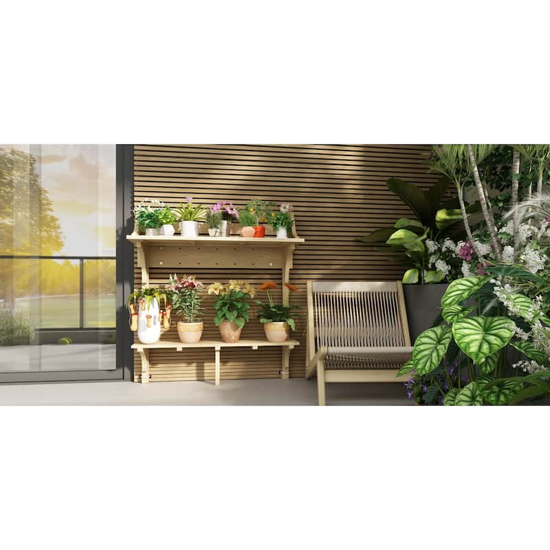 Fir Wood Garden Potting Table with Two Shelves