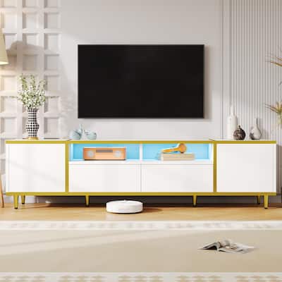 70.9'' Modern TV Stand for TVs up to 80 Inches, Entertainment Center with 2 Shelves and LED Lights