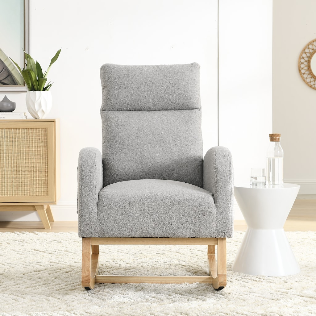 Grey Teddy Rocking Chair Side Chair Leisure Chair Lounge Chair with Side Pocket, Simple Arm Chair Office Chair