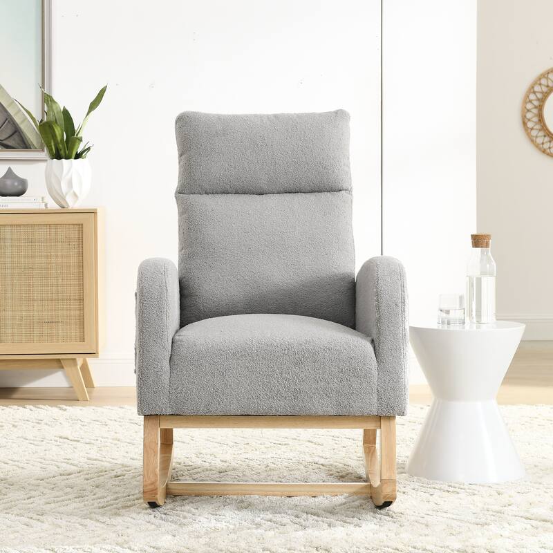 Modern Accent High Backrest Living Room Lounge Arm Rocking Chair: Each Armrest Has a Large Pocket