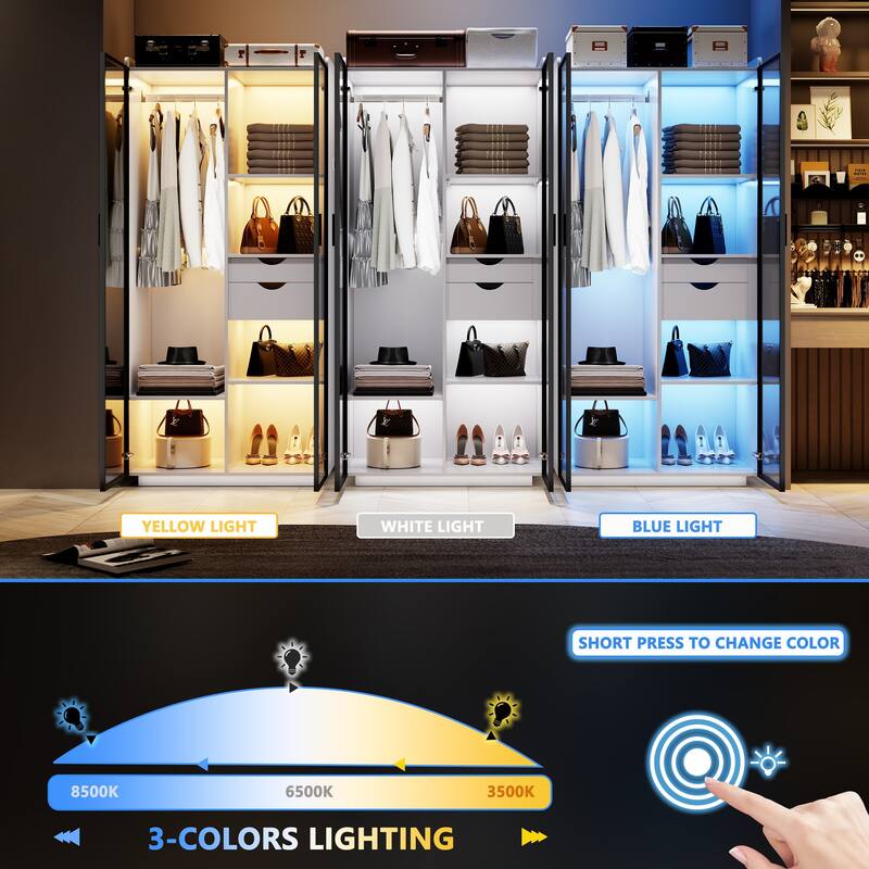 2-Door Wardrobe Armoire with LED Lights