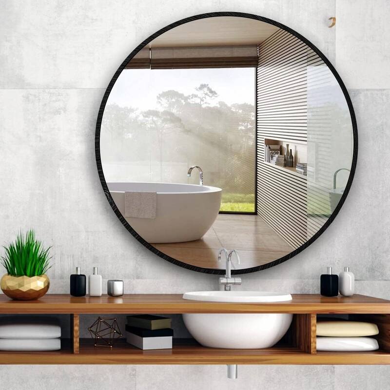 Round Wall Mirror Circle Bathroom Mirror Metal Frame for Bathroom Entryway Bedroom Living Room Wall Mounted Modern Rustic Decor