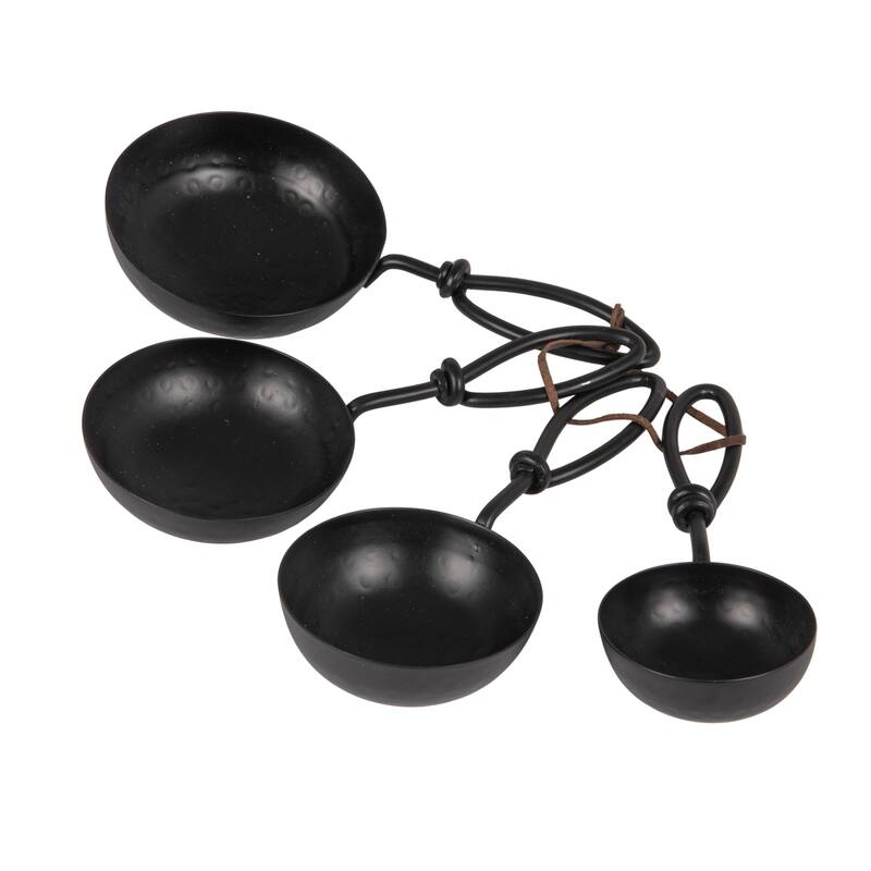 Hammered Stainless Steel Scoops with Leather Tie (Set of 4 Sizes)
