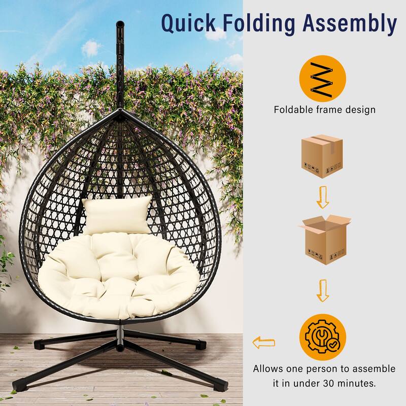 Durable Hanging Hammock Chair with Stand and Removable Cushion