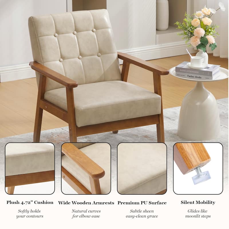 Linen/PU Upholstered Tufted Living Room/Bedroom Accent Chair With Wood Legs