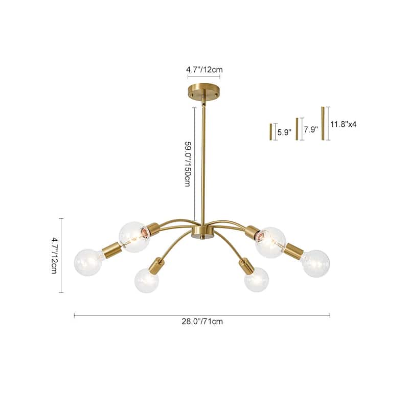 6-Light Mid-century Modern Spider Metal Chandelier - 28.0 in