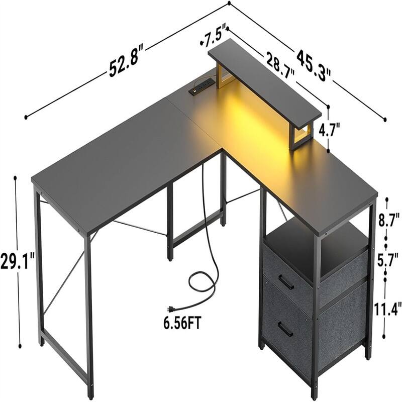 L Shaped Computer Desk with Storage File Drawer