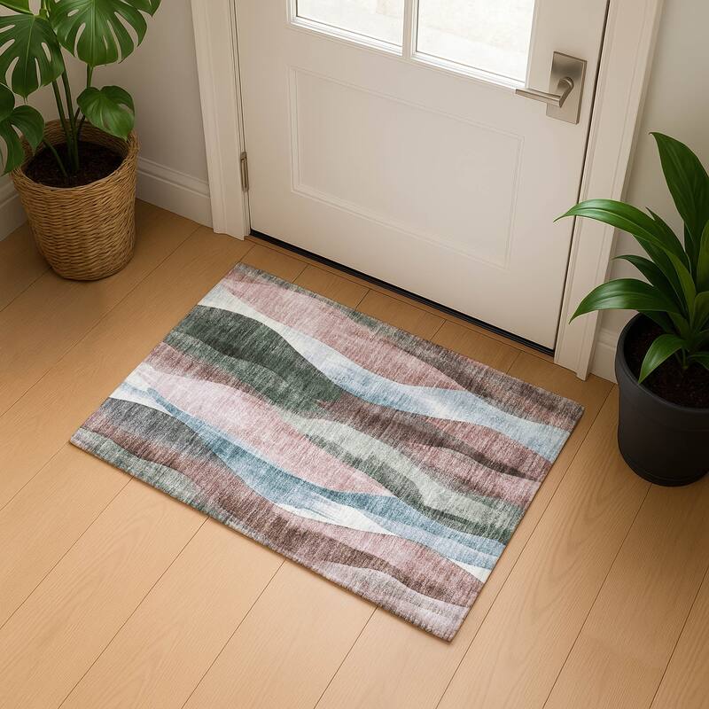 Premium Washable Super Soft Modern Stripe Mayfield Rug - Salmon - 1'8" x 2'6"