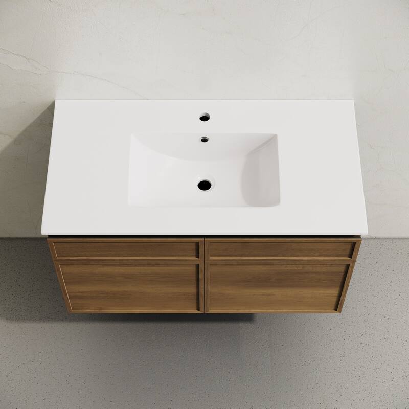 St. Tropez 36" Wall-Mounted Bathroom Vanity In Brown Oak With Sink Top - 36