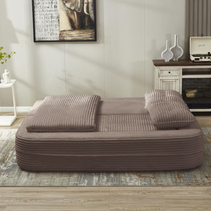 Sleeper Sofa with Chaise Lounge, Convertible Sectional Couch Bed, Corduroy 3-Seat Sofa, Folding Boneless Couch