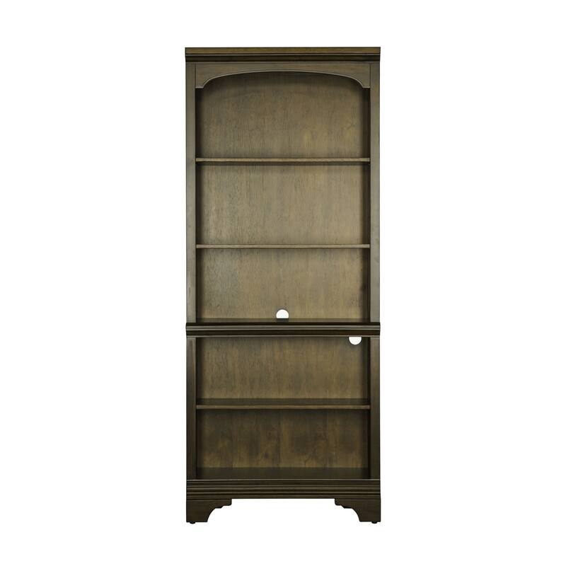 Tia 78 Inch 5 Tier Rubberwood Bookcase, 3 Adjustable Shelves, Oak Brown