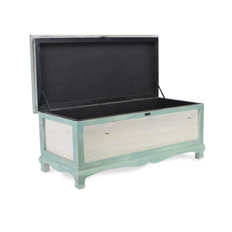Seafoam Green Wooden Shabby Bench Chest with Seat Cushion - L: 36" x W: 16.5" x H: 15"