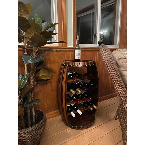 Rustic Barrel Shaped Wooden Wine Rack for 23 Bottles