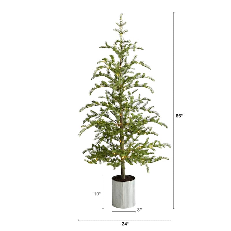 5.5’ Pre-Lit Artificial Pine Christmas Potted Tree, Clear LED Lights - 5.5 Foot