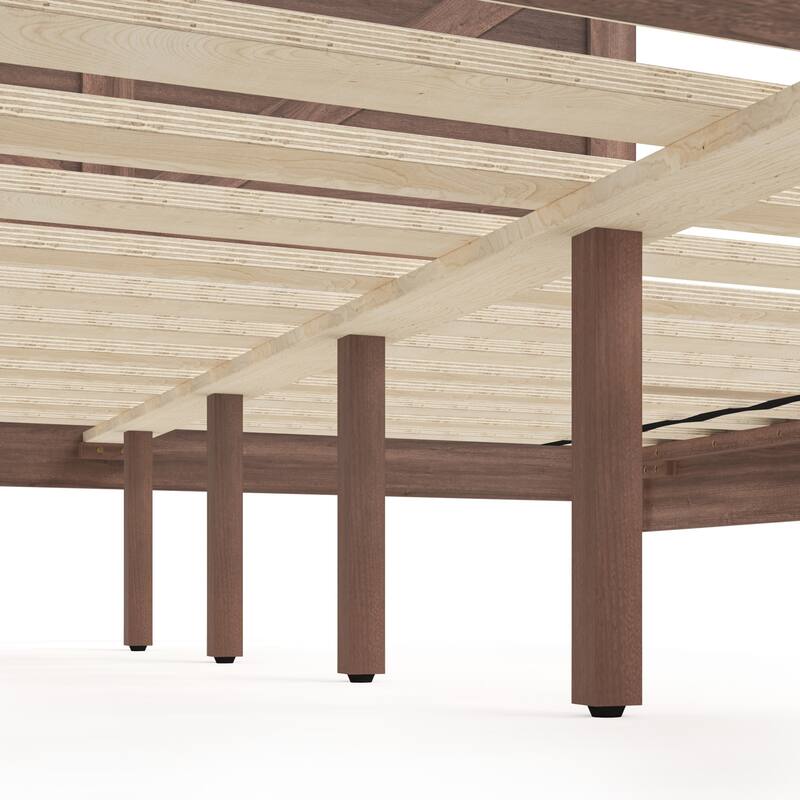 King/Queen Size Wood Platform Bed Frame With Headboard, Solid Wood Platform Bed, No Box Spring Needed, Easy Assembly