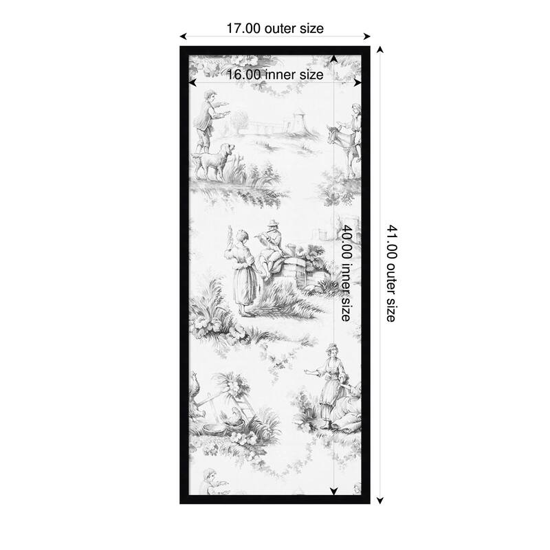 Amanti Art Framed Fabric Pinboard Toile Design in Grey by Baxter Mill Archive Printed Bulletin Board - Board Size 16 x 40