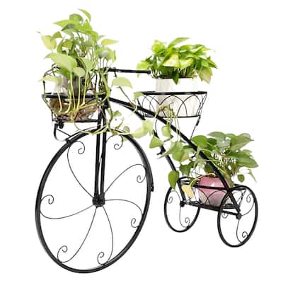 Large Bike Planter Garden Ornament Metal Bicycle Plant Stand with 3 Flower Pots Indoor Outdoor