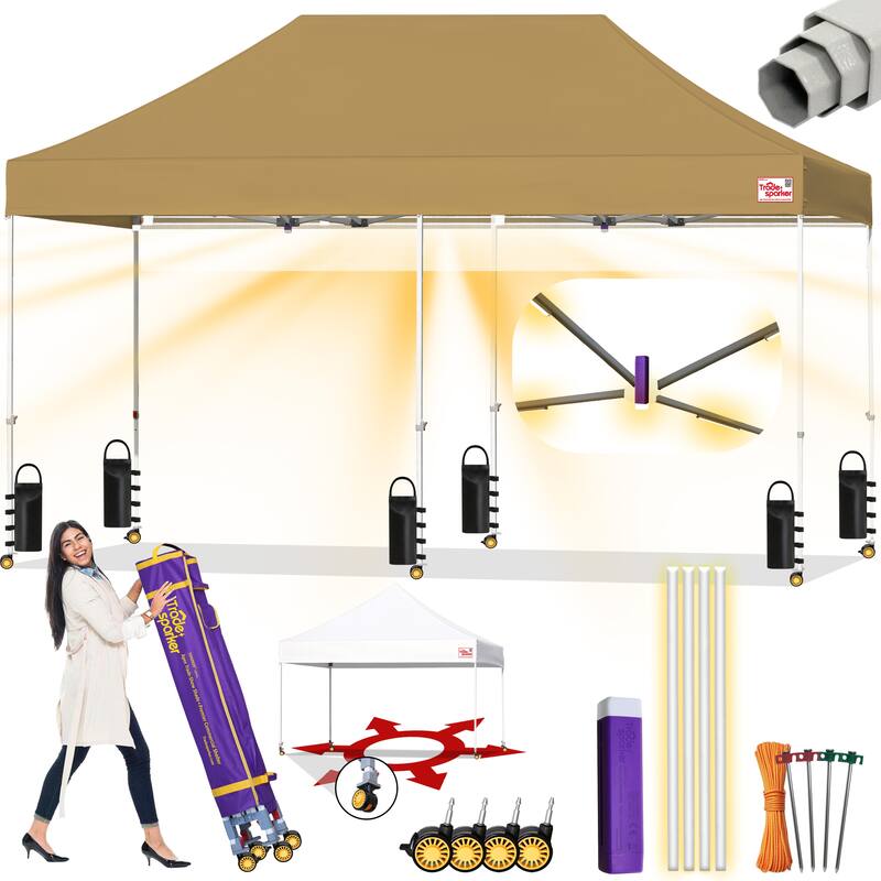 Tradesparker Ez Pop Up Canopy Tent Commercial Instant Canopies - 10x20ft without sidewall - Khaki
