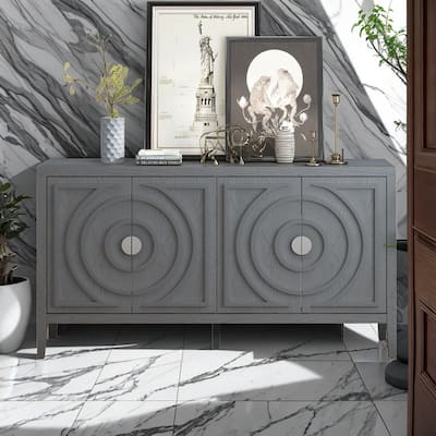 Retro Style Sideboard with Round Metal Door Handle, Kitchen Buffets for Entrance, Dinning Room, Living Room, Grey