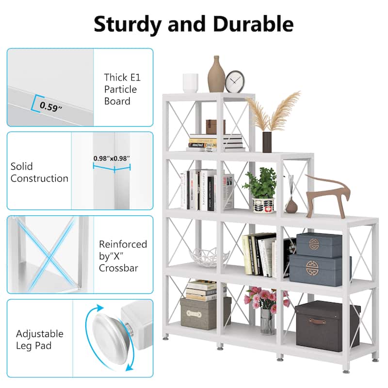 Ladder Corner Bookcase, 12 Shelves Display Shelf, Wooden 5-Tier Bookshelf