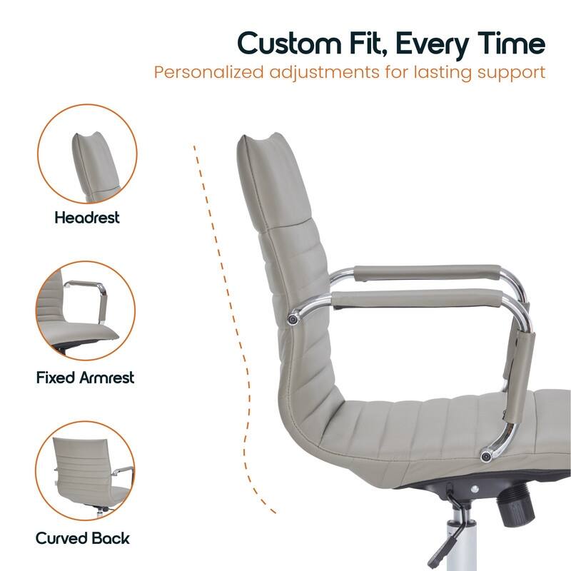Harris Ergonomic Mid-Back Leather Office Chair with Metal Frame, Adjustable Height, Tilt Lock, and Swivel for Home Office