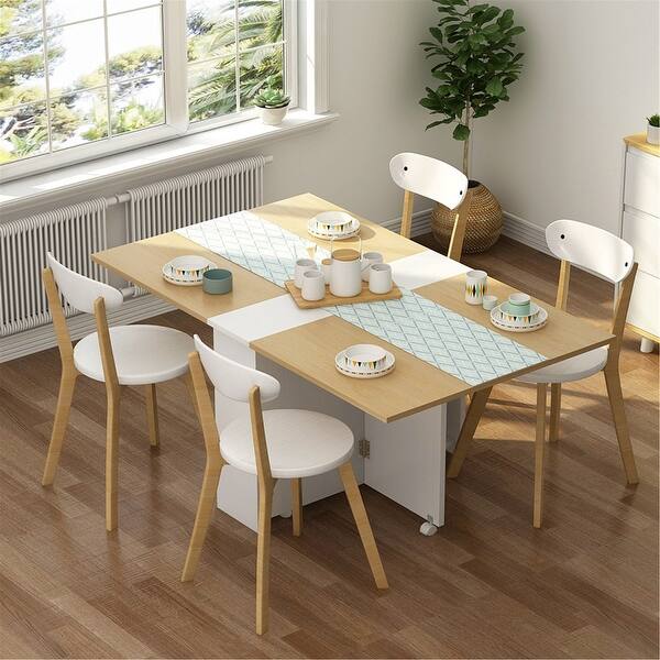 Shop Folding Dining Table 6 Wheels Movable Table Overstock