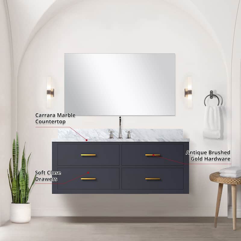 Castor Bath Vanity with Carrara Marble Top, Sink, Mirror and Faucet