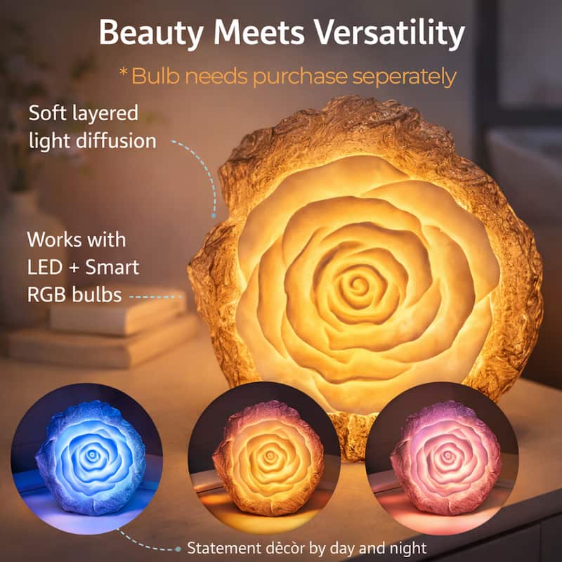 Aria Home Rose Blossom Table Lamp Sculpted Sandstone LED RGB Compatible