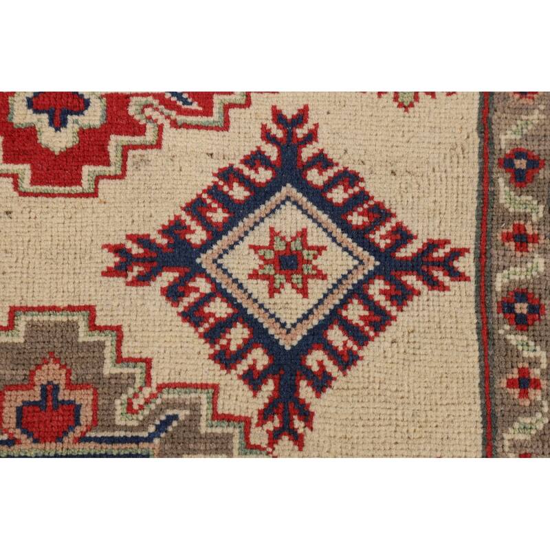 Beige / Ivory Kazak Area Rug Hand-Knotted Oriental Wool Carpet - 3'9" x 5'10"