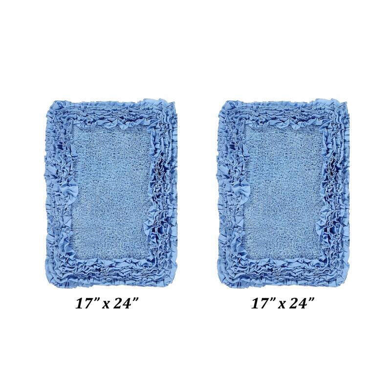 Better Trends Shaggy Border Collection Bathroom Rug -100% Cotton Tufted, Non-Skid Spray Latex Backing, Machine Washable Bath Mat - 2 Piece Set (17" x 24" | 17" x 24") - Blue