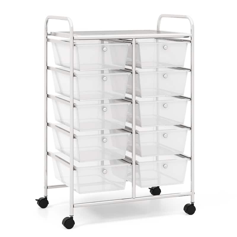 10 Tiers Multicolor Trolley Rolling Cart w/ 10 Drawers & Wheels - Clear