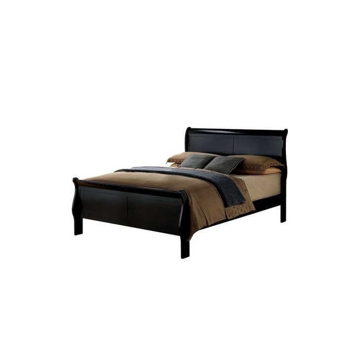 Full Size Black Sleigh Bed in Contemporary Style, Solid Wood Construction