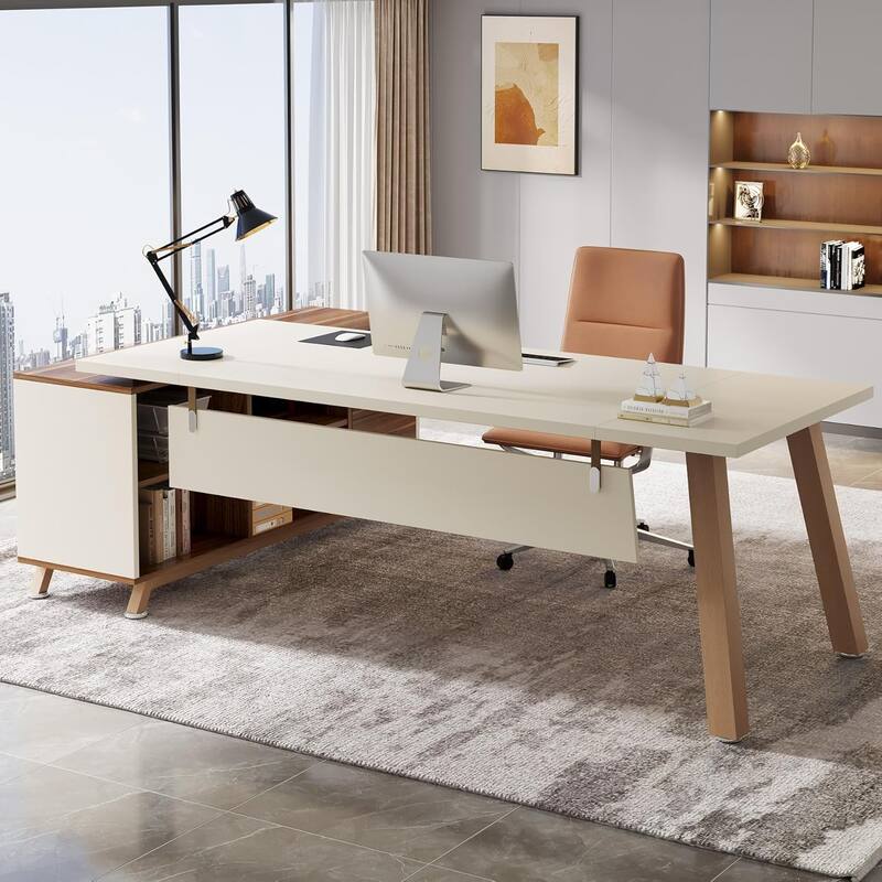 L-Shaped Desk with 55-Inch Cabinet