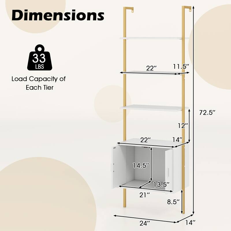 Gymax 72.5'' Tall Bookshelf 5 Tier Wall Mount Ladder Bookcase w/
